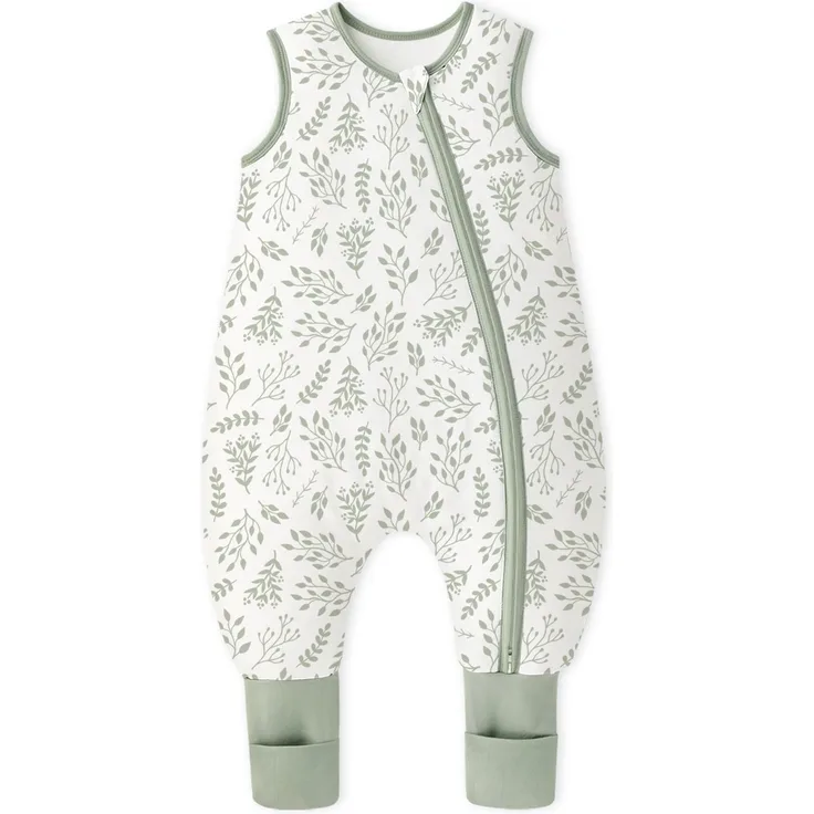 Yoofoss Schlafsack Baby mit Füßen Socken 1.5 Tog Herbst Winter Baby Schlafsack mit Beinen Baumwolle Warm Babyschlafsack für 6-18 Monate Kinder Jungen Mädchen 70 cm- Blätter