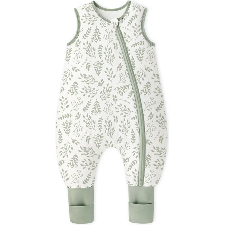 Yoofoss Schlafsack Baby mit Füßen Socken 1.5 Tog Herbst Winter Baby Schlafsack mit Beinen Baumwolle Warm Babyschlafsack für 6-18 Monate Kinder Jungen Mädchen 70 cm- Blätter