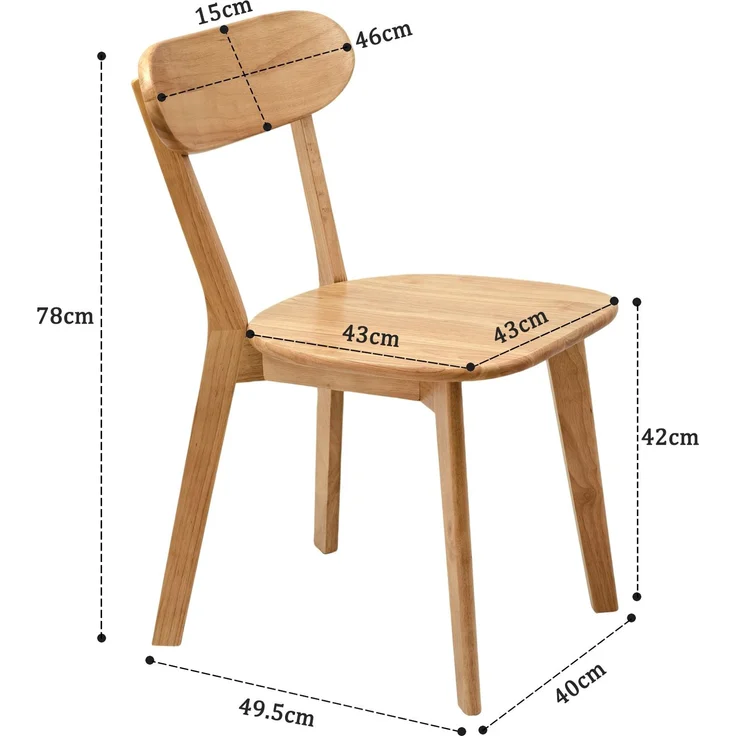 Esszimmerstühle aus Massivholz, 2er-Set mit geschwungener Rückenlehne, 40x49,5x78 cm,Holzfarben – Bild 5