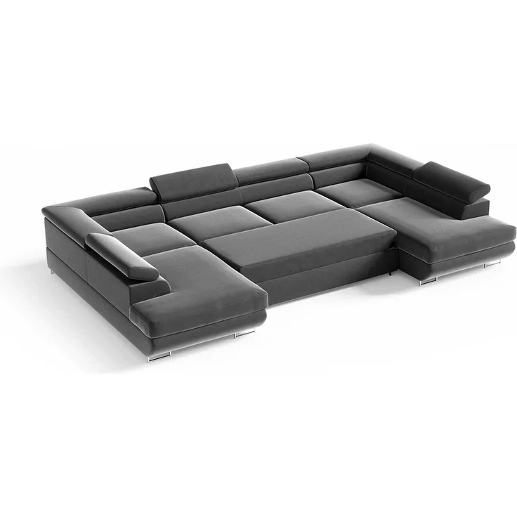 Ecksofa in U-Form PORTO, U-förmige Eckcouch mit Schlaffunktion, ausziehbares Sofa, 2 Bettzeugbehälter, verstellbare Kopfstützen, (Monolith 09), 72x201 cm – Bild 4