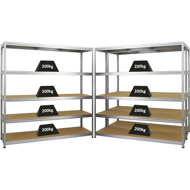 PROREGAL Mega Deal 3er-Set Schwerlastregal Giant Elephant 180 x 180 x 45 cm mit 5 Ebenen Fachlast 200kg Verzinkt, Kellerregal, Steckregal, Garagenregal, Lagerregal – Bild 2