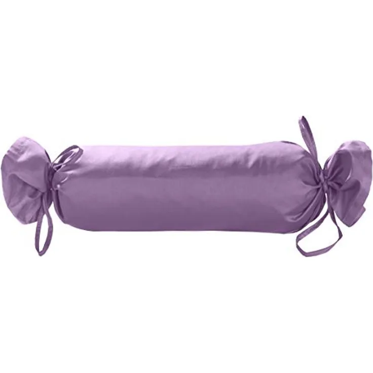 Mako Satin / Baumwollsatin Nackenrollen Bezug uni / einfarbig flieder rosa 15x40 cm mit Bändern