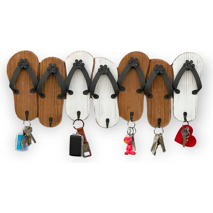 Hakenleiste Sandalen MR91 Garderobenleiste Holz Metall Weiß Handtuchhalter 60 cm Garderobenhaken Garderobe Wand Handtuchhaken Vintage – Bild 5