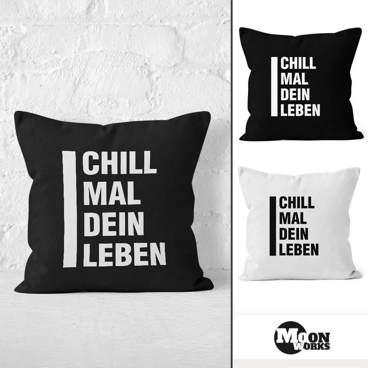 MoonWorks Dekokissen angesagter Kissenbezug mit Spruch Chill mal dein Leben 40x40 Baumwolle Moonworks – Bild 2