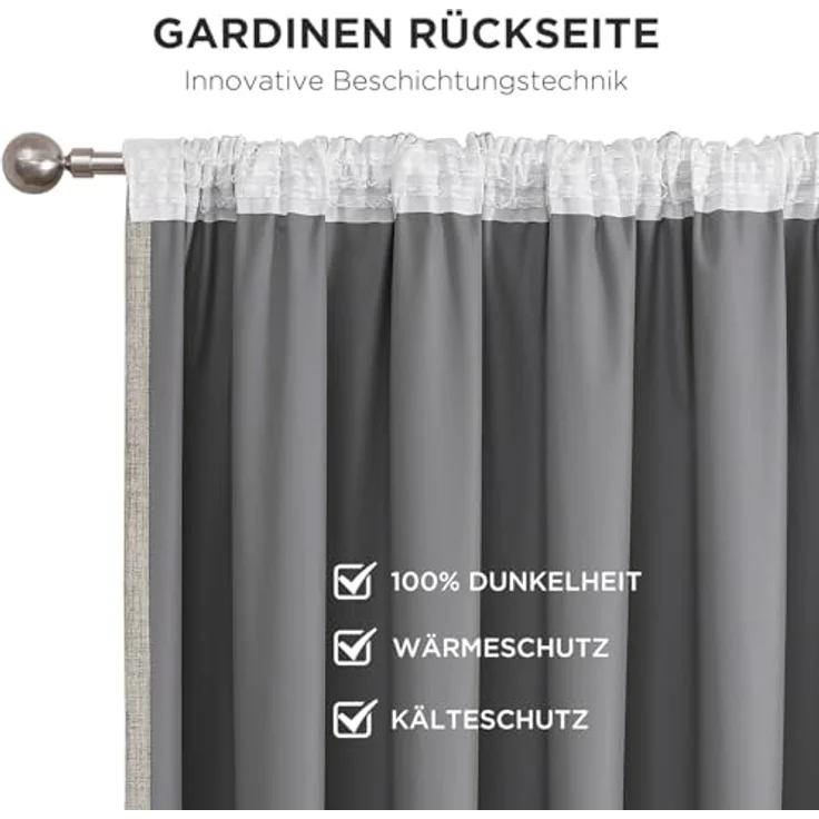 Joydeco 100% Verdunkelungsvorhänge Leinen Gardinen mit Kräuselband 2er Set H225xB140cm Leinen, Thermovorhang Kälteschutz Blickdicht Schallschutz Ideal für Wohnzimmer passt zu Schienensystemen – Bild 6