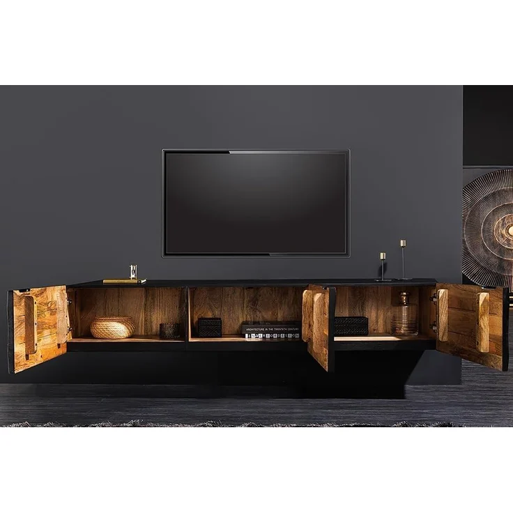 riess-ambiente Lowboard GOLDEN SUNSET 160cm schwarz / gold (Einzelartikel, 1 St), Massivholz · 3D Front · hängend · handmade · TV-Schrank · Design – Bild 5