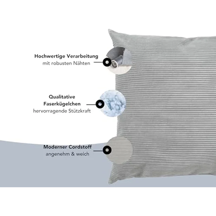 XDREAM Dekokissen Zierkissen, Sofakissen-Set bestehend aus 1x 90x90 cm und 2x 45x45 cm, gemütliches Sofakissen mit robuster und moderner Cord-Optik – Bild 4