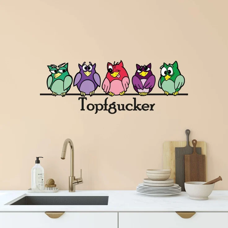 Sunnywall Wandtattoo Topfgucker Wandaufkleber Eulen Kochen Küche Essen, Künstler: Sunnywall, selbstklebend – Bild 2