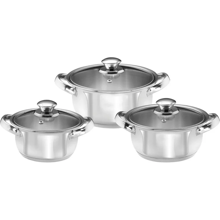 KING Topf-Set, Edelstahl (Set, 12-tlg, 3 Kochtöpfe Ø16 Ø18 Ø20cm, mit Glasdeckel, Schüsselset), Induktion – Bild 2