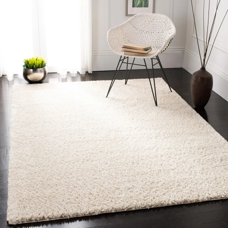 SAFAVIEH Zottelig Teppich für Wohnzimmer, Esszimmer, Schlafzimmer - August Shag Collection, Kurzer Flor, Elfenbein, 122 X 183 cm