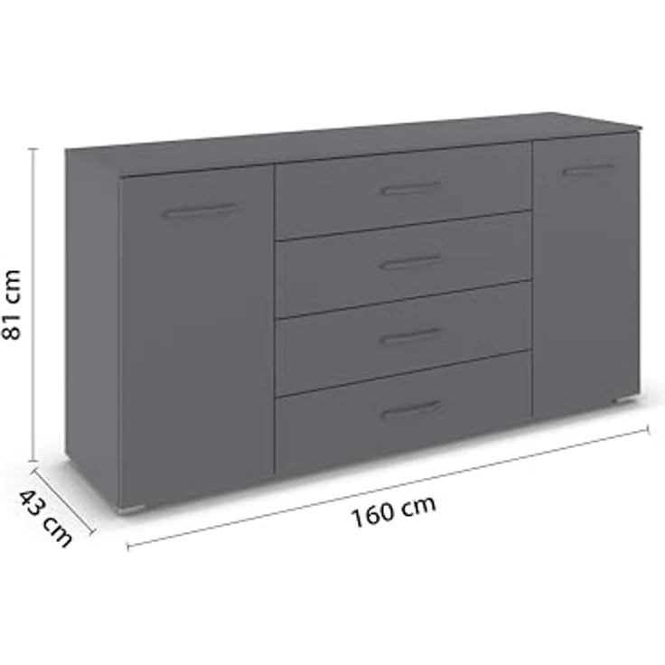 rauch Aditio Box, Kommode, 2-türig, 4 Schubladen, mit Softclose-Funktion, Farbe Grau metallic, BxHxT 160x81x43cm – Bild 3