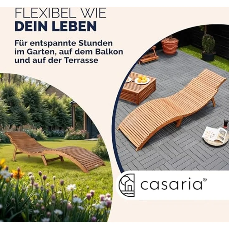 Casaria 'ERGO' Sonnenliege, 2 Stück, Akazienholz, faltbar mit Tragegriff & Kofferfunktion, braun, 17 x 90 x 60 cm – Bild 6