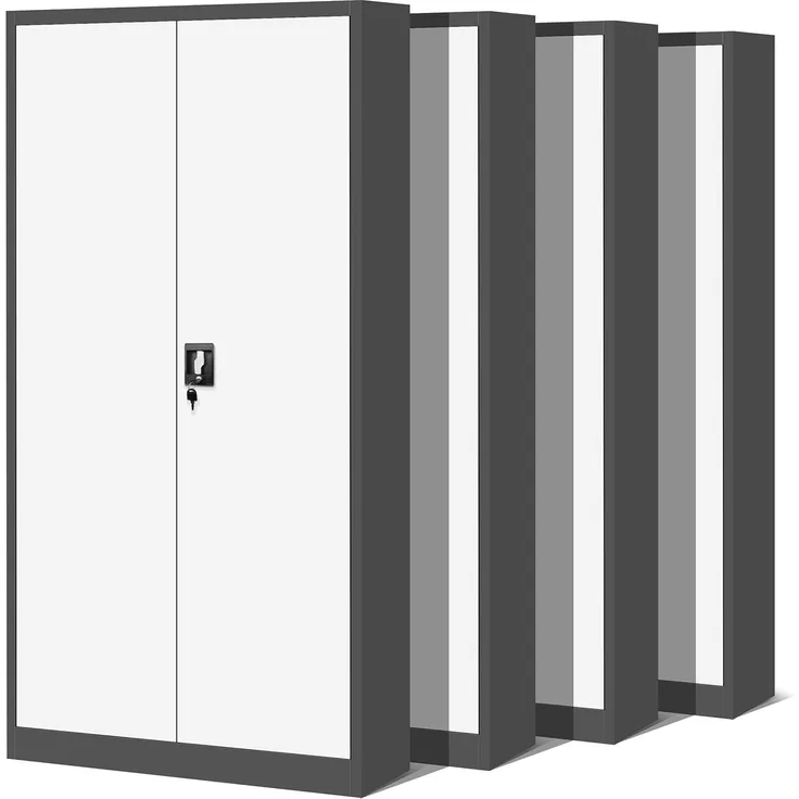 4er Set Aktenschrank C001H Büroschrank Metallschrank Stahlschrank Werkzeugschrank Stahlblech Pulverbeschichtet Flügeltürschrank Abschließbar 195 x 90 x 40 cm (anthrazit/weiß)