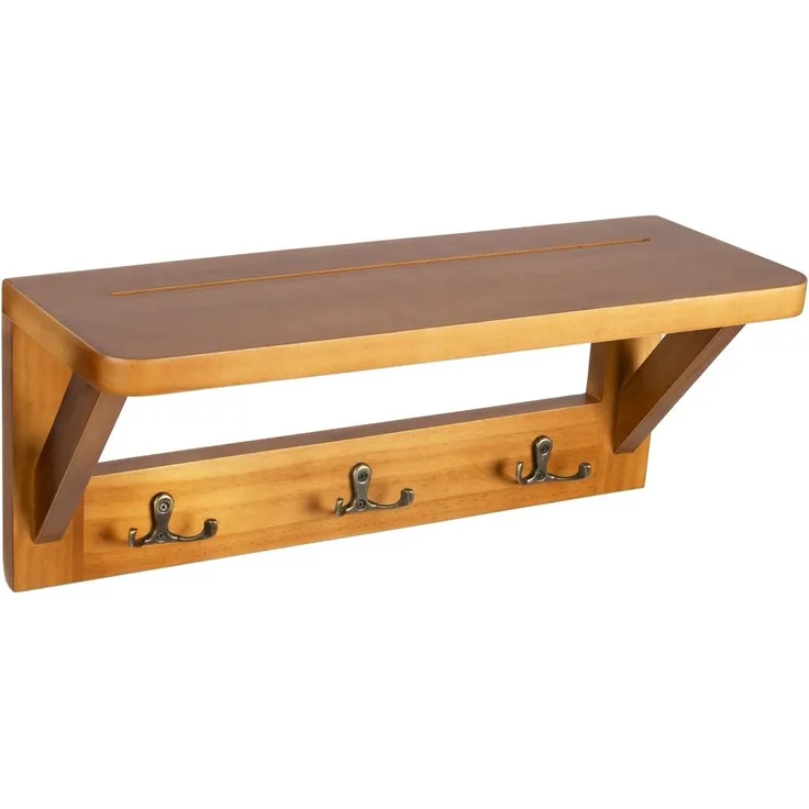 Wandregal Rustic | Kiefernholz | Mit praktischen Garderobenhaken | Default Title