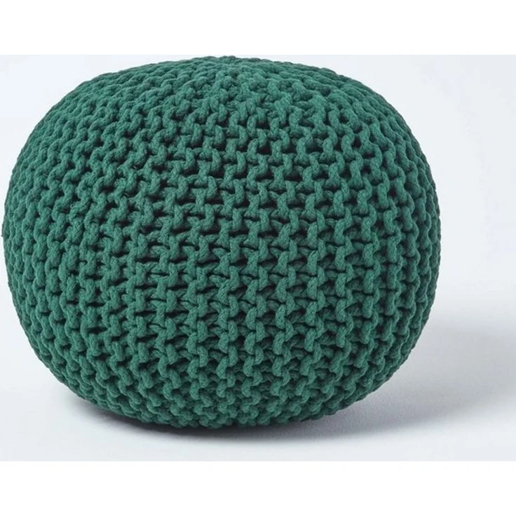 Homescapes Pouf Runder Strickpouf 100% Baumwolle, tannengrün – Bild 4