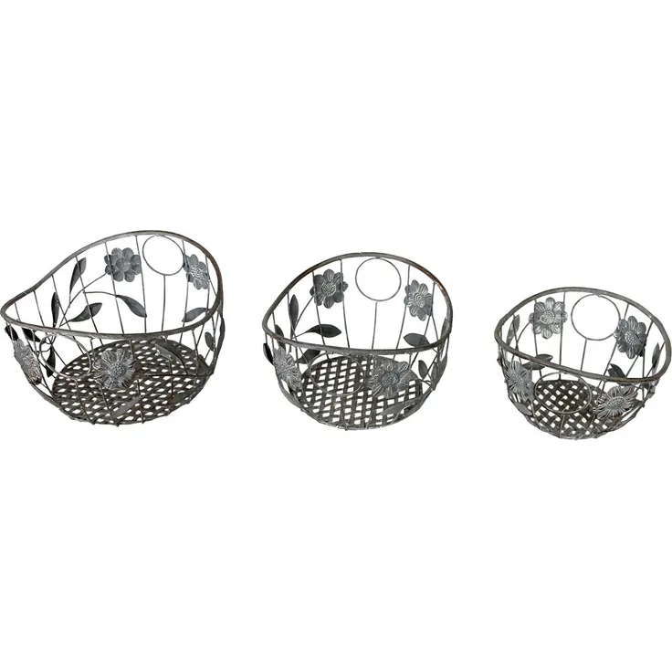 Deko-Korbschalen-Set Eisenkorb Obstkorb Gitterkorb 3tlg. Blumenkorb Antik Grau