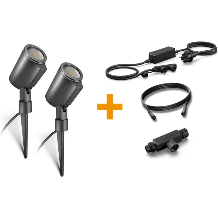 Steinel LED-Strahler Spot Garden C 24V Starter-Set, 2 Stück inkl. 35W Netzteil, Verbindungskabel 2,5m, T-Verbinder, 16 Mio. Farben, App-Steuerung, Plug & Play – Bild 1