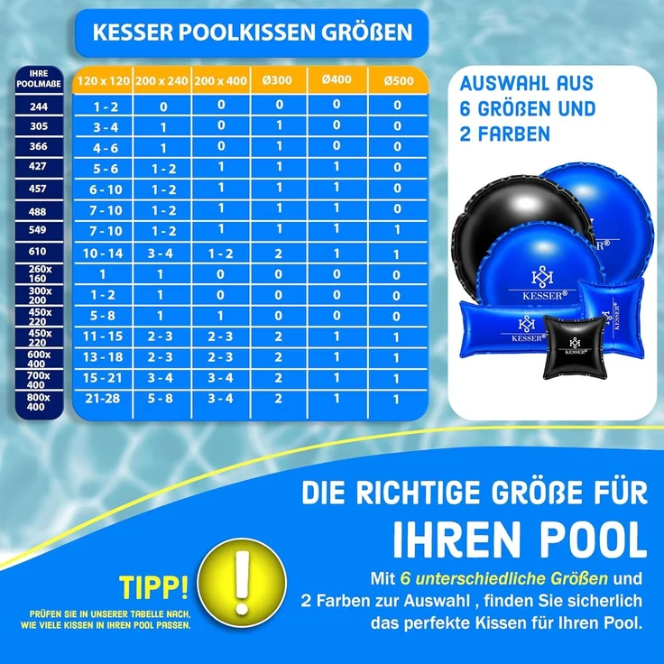 KESSER® Poolkissen Winter | Poolabdeckung mit Doppelnaht Whirpools | Luftkissen Pool Abdeckung Überwinterung | Abdeckung Einbaupools Winter | PVC wasserdicht & UV-beständig mit 4x Seile Blau, 400cm, Rund – Bild 2