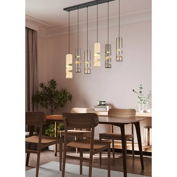 TRIO Pendelleuchte Stream, moderne hängende Leuchte in Schwarz mit Taupe und Beige, 6 Lichtquellen GU10, ideal für Wohnzimmer und Schlafzimmer, metallisch, 1000 mm breit, 1500 mm lang – Bild 6