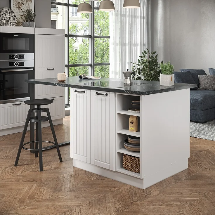 Kücheninsel Fame-Line Weiß Landhaus/Weiß 90 cm ohne Arbeitsplatte Vicco – Bild 4