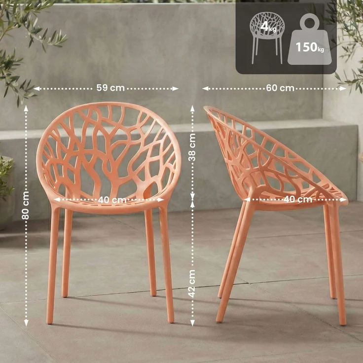 CLP 2er Set 'Hope' Gartenstuhl mit Armlehnen, stapelbar & wetterfest, recyceltem Polypropylen, Pfirsich – Bild 2