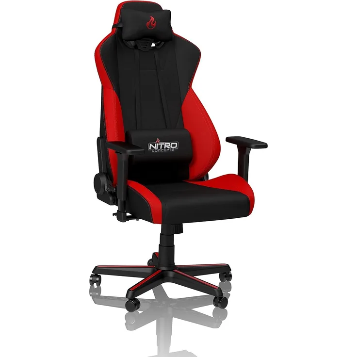 NITRO CONCEPTS S300 Gamingstuhl - Ergonomischer Bürostuhl Schreibtischstuhl Chefsessel Bürostuhl Pc Stuhl Gaming Sessel Stoffbezug Belastbarkeit 135 Kilogramm - Inferno Red (Rot)