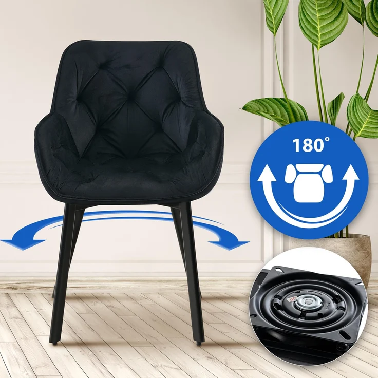 CLP 2er Set Drehbarer Esszimmerstuhl Antigo Samt,schwarz – Bild 3