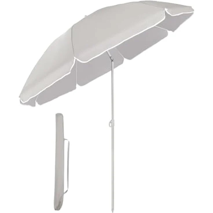 Sekey Sonnenschirm mit Schutzhülle, Neigungswinkel und Höhe verstellbar, Polyester graubeige, 160 cm – Bild 2