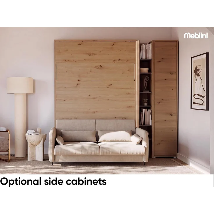 MEBLINI Elektrisches Schrankbett BC-36 - 140x200cm Vertikal - Artisan Eiche - Sofa und Kopfteil Beige ohne Matratze - Wandbett mit Lattenrost, Sofa und Kopfteil - Wandklappbett – Bild 2