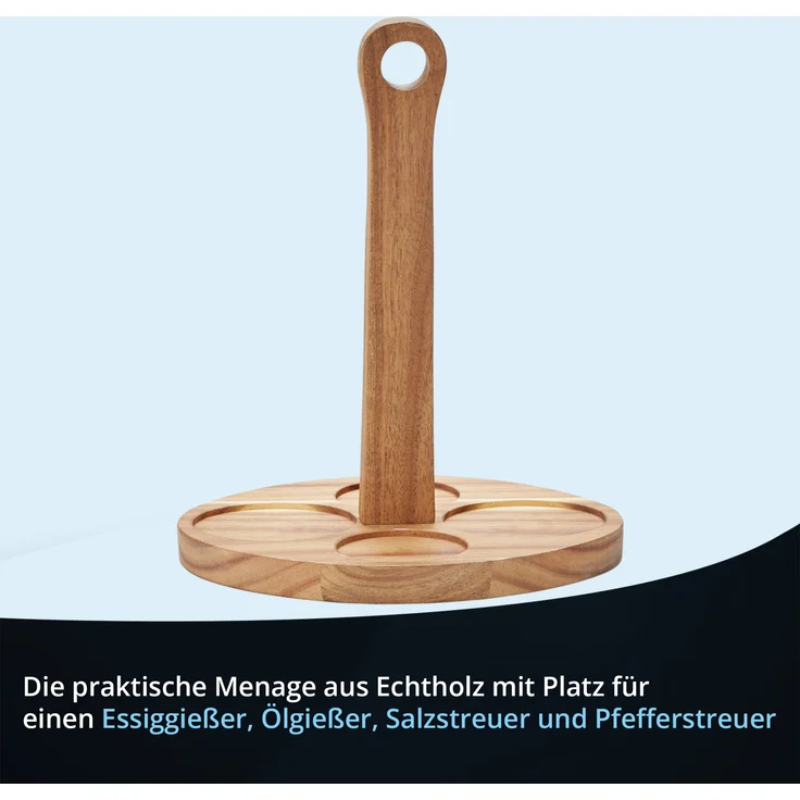 KHG Menage Set Keramik Steingut poliert, Anthrazit Grau mit Holz-Halterung für Öl Essig Salz & Pfeffer für den Tisch mit Beschriftung | Öl- & Gewürze-Vorrat 5-teilig mit Schutz-Deckel – Bild 5