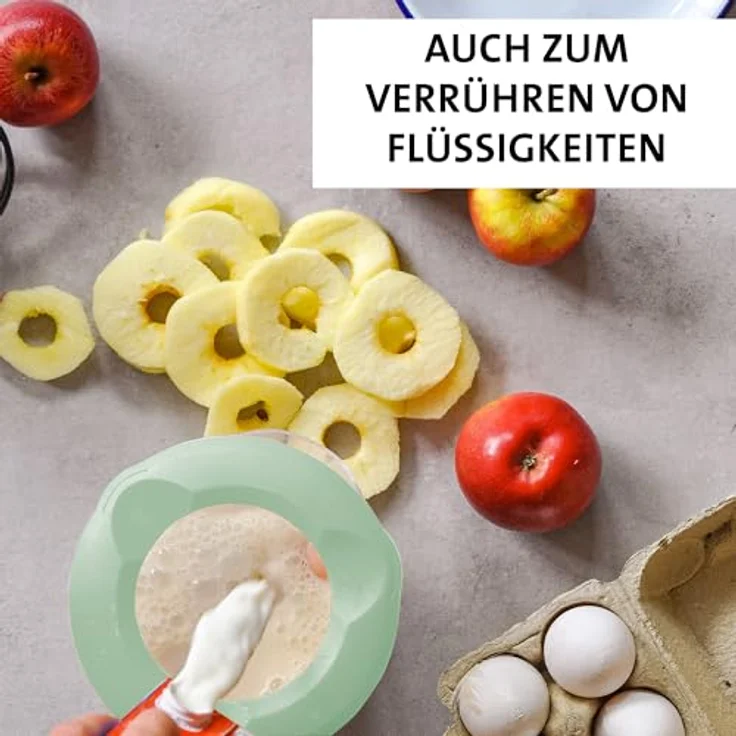 Westmark Rührschüssel (2,5 l) und Rührbecher "Helena" (1,4 l) – Rührschüssel mit Spritzschutzrand und Gummiring – Becher mit Ausgießer und Messskala – Mint-grün/Weiß – Bild 5