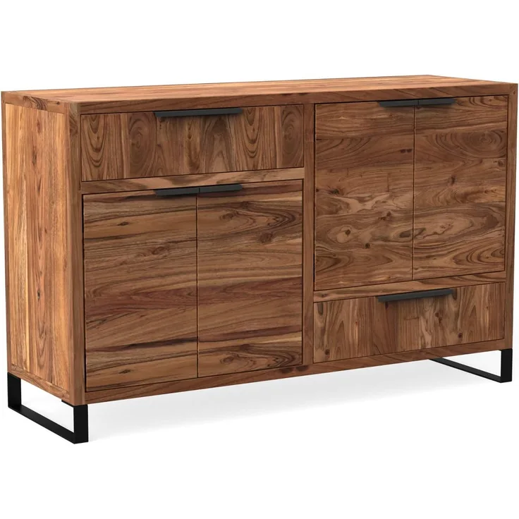 Sideboard Akazie Massivholz 126cm braun massivum Sydney Anrichte mit Stauraum Wohnzimmer Kommode Landhausstil rustikal Holz Schrank