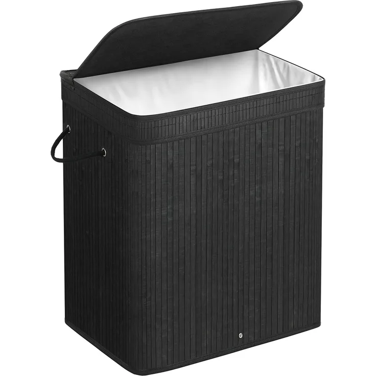 Calicosy Wäschekorb mit schwarzem Bambusdeckel - L53,45 cm - Schwarz