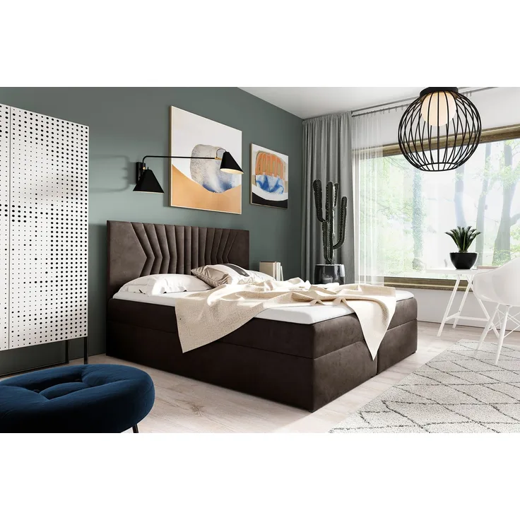 MEBLINI Boxspringbett BOTTI 200x200 cm mit Bettkasten – H4/Braun Samt Polsterbett - Gepolstert Doppelbett mit Matratze und Topper - Polsterbett mit Stauraum - Bett mit Kopfteil – Stauraumbett