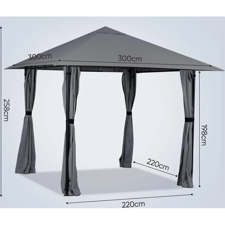 Sekey Garten Pavillon 3x3 m Wasserdicht Stabil Partyzelt, Gartenzelt mit 4 Seitenteile Reißverschluss, 180g/㎡ Polyester, Taupe – Bild 4