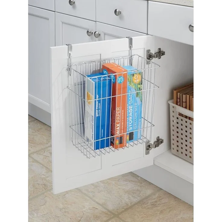 mDesign Hängekorb Schrankregal Aufbewahrungskorb Organizer 2er Set Metall Silber – Bild 3