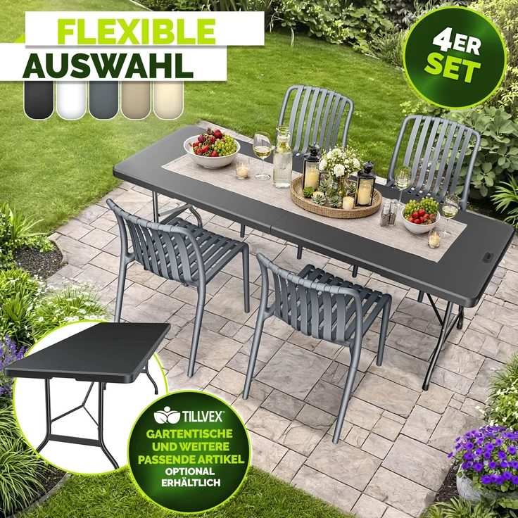 tillvex® Gartenstühle 4er Set Stapelbar Wetterfest | Outdoor Stühle bis 120kg belastbar | Gartenstühle Outdoor | Terrassenstuhl Gartenmöbel Balkon Garten Terrasse – Bild 8