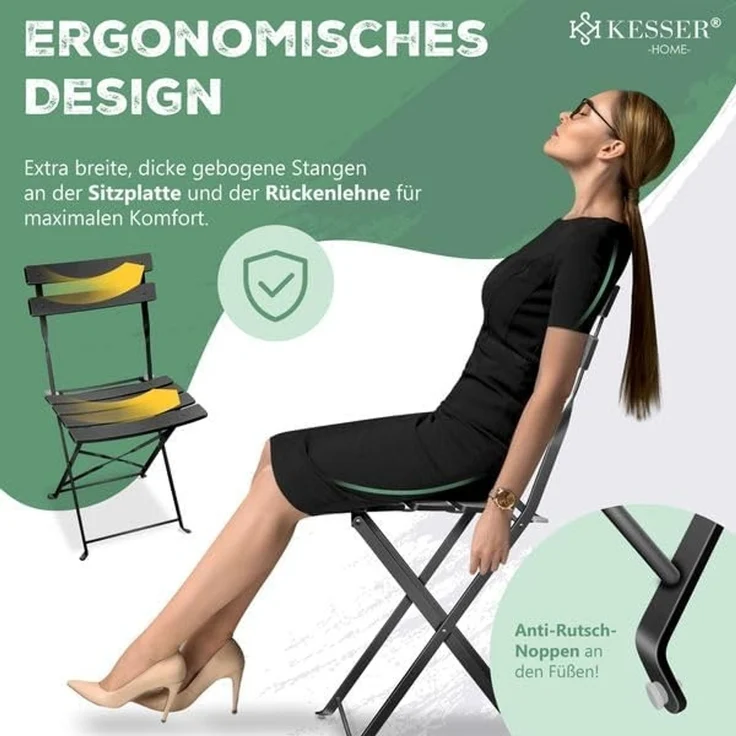 KESSER® Bistroset, 3-tlg, 2 klappbare Stühle, Gartentisch, inkl. Abdeckung, Metall Schwarz – Bild 5