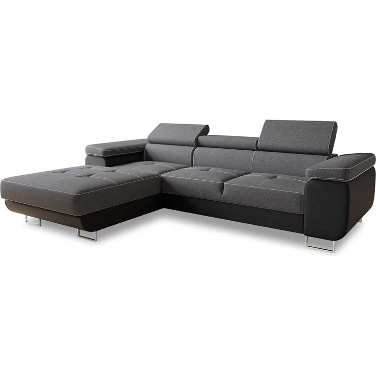 Ecksofa Divo mit Schlaffunktion, Bettkasten und einstellbare Kopfstützen (Schwarz + Dunkelgrau (Soft 011 + Sawana 05), Ecksofa Links) – Bild 1