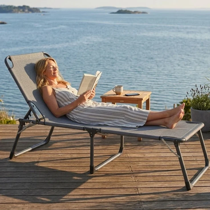 osoltus Sonnenliege Soft Touch Polster Dreibeinliege XXL 3D MESH AIR Grau – Bild 4