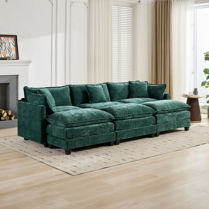 ZUBALIYA Sofa mit LED - Beleuchtung, mit Chenille - Bezug, mit Cordbezug, modular aufgebaut, aus Chenille, für Wohnzimmer und Apartments – Bild 14