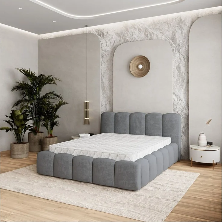 Masseno Polsterbett FALINA 180x200 cm grau (mit Bettkasten und Lattenrost) – Bild 1