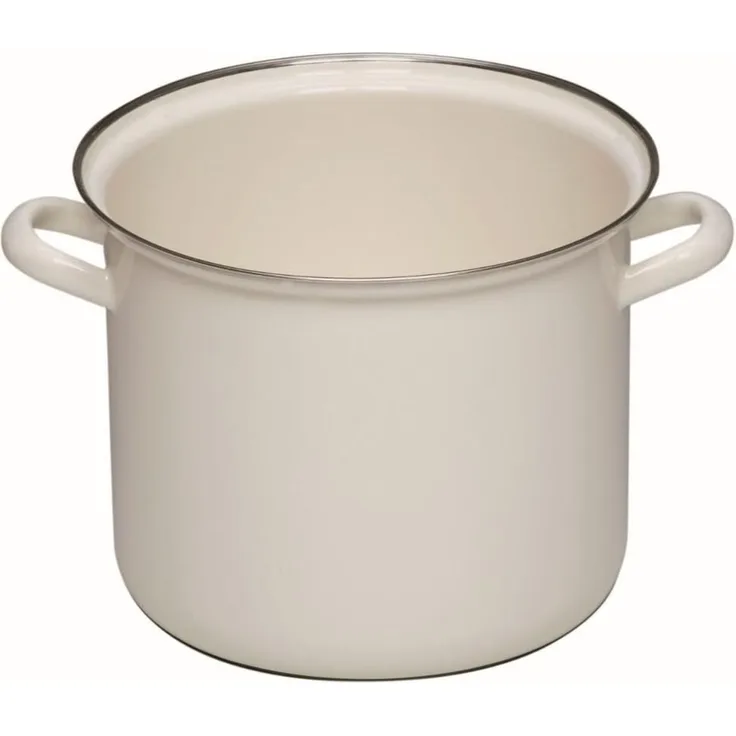 RIESS 0274-033 Hoher Fleischtopf ohne Deckel mit Chromrand 22 cm, H 18,7 cm, 6 L, Emaille, Weiß