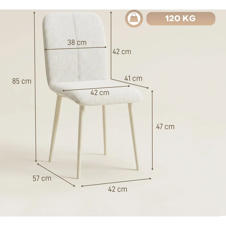 MELAYR, Esszimmerstühle 2er-Set, gepolsterte Küchenstühle in Leinenoptik mit leichten Beinen, 42 x 57 x 85 cm, Weiß – Bild 5