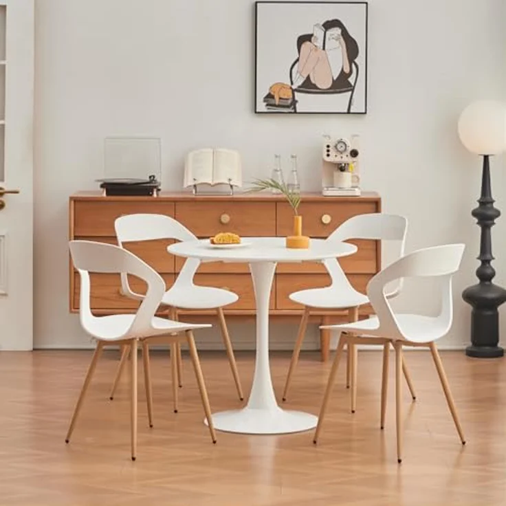 GrandCA HOME 80cm weißer moderner runder Esstisch,Tisch rund 80 cm, Esstisch rund,geeignet für 2–4 Personen, Geeignet für Küche,Wohnzimmer, Esszimmer,Weiß – Bild 3