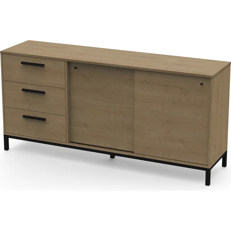 Calicosy Sideboard 2 Schiebetüren und 3 Schubladen L181 cm - CRAFT - Helles Holz – Bild 4