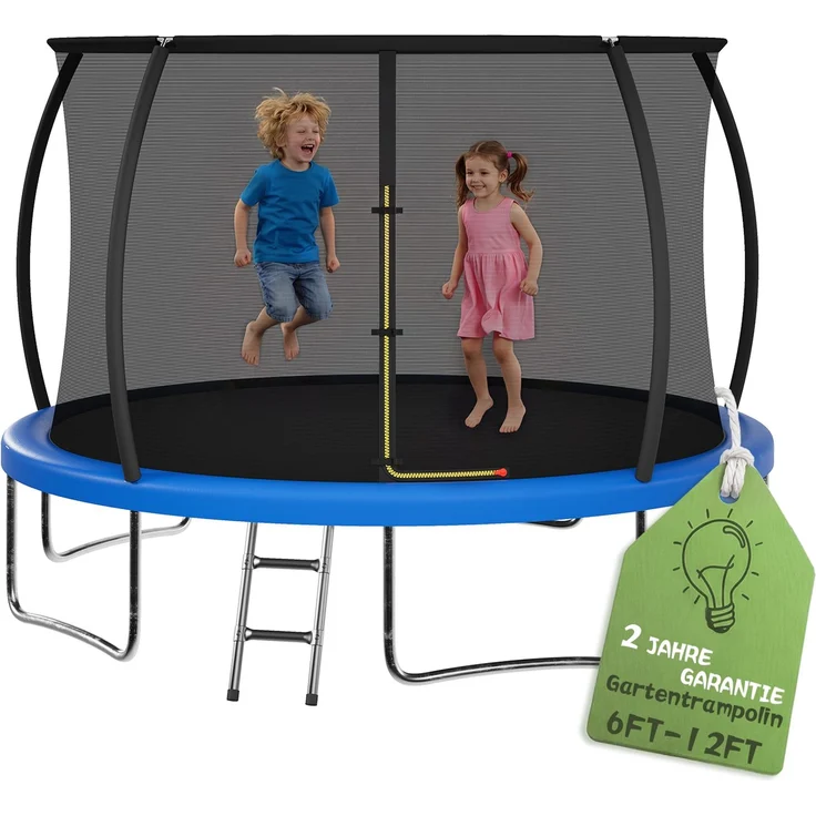 Devoko Gartentrampolin mit Sicherheitsnetz, Leiter, Randabdeckung, Stahlrahmen, Blau, Ø 360 cm – Bild 3