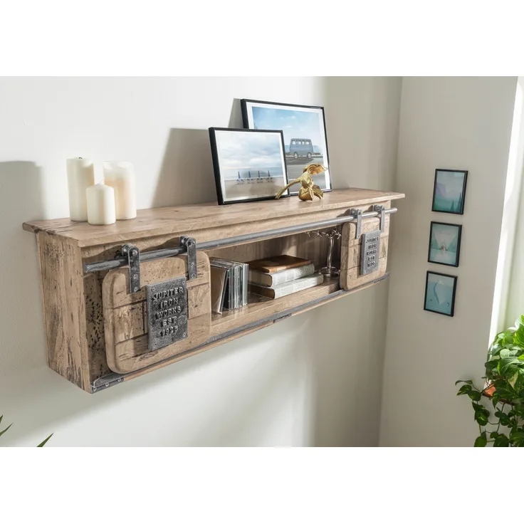 Wandregal Mango 130x25x35 whitewash lackiert RAILWAY #365