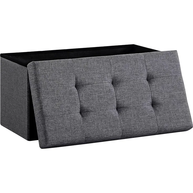 Zedelmaier Sitzbank mit Stauraum Polsterbank Sitzhocker Sitztruhe belastbar bis 300 kg 76 x 38 x 38 cm(Leinen - Dunkelgrau)