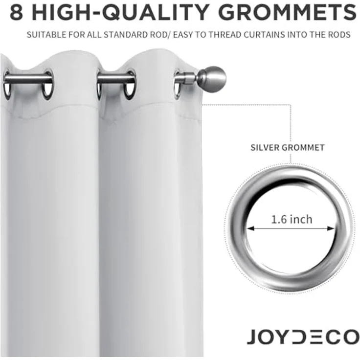 Joydeco Verdunkelungsvorhänge, 2 Paneele, thermische Isolierung, Raumverdunkelung, mit Ösen, für Wohnzimmer, Schlafzimmer, Fenster, ca. 130 x 275 cm (B x L), Grau-Weiß – Bild 2